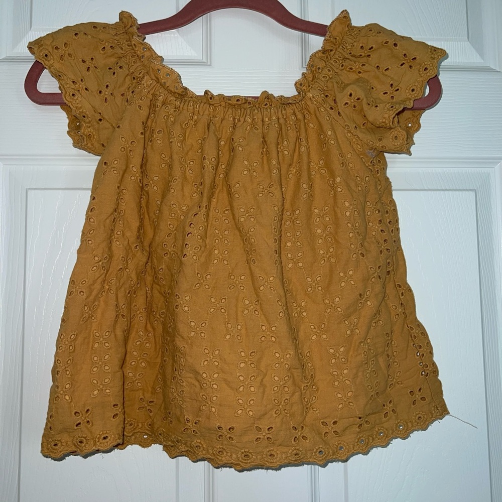 Mustard Eyelet Off-Shoulder Top